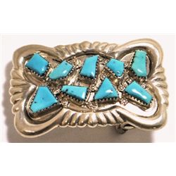 Zuni Turquoise Sterling Silver Buckle - George & Lupeta Leekity