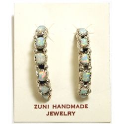 Zuni Opal Sterling Silver Half-Ring Post Earrings - Leolita Shebola