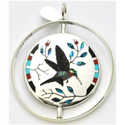Zuni Multi-Stone Spinner Bird and Flower Pendant - Dale Edaakie