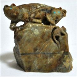 Zuni Picasso Marble & Turquoise Climbing Cats Fetish - Colin Weeka