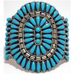 Navajo Turquoise Petit Point Cluster Sterling Silver Cuff Bracelet - Juliana Williams