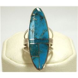 Navajo Turquoise Inlay Sterling Silver Women's Ring - Harold Smith
