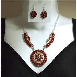 Navajo Coral Sterling Silver Necklace & Earrings Set - D. Benally