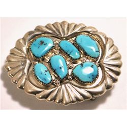 Zuni Turquoise Sterling Silver Buckle - George & Lupeta Leekity