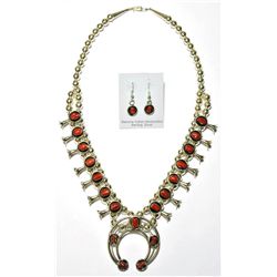 Navajo Coral Large Necklace & Earrings Set - Phil & Lenore Garcia