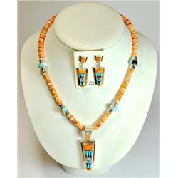 Zuni Orange Spiny Oyster Necklace & Earrings Set - Raylan & Patty Edaakie