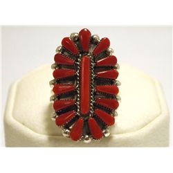 Zuni Coral Cluster Sterling Silver Women's Ring - Valencia Halusewa