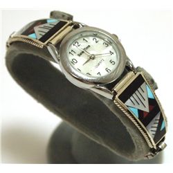 Zuni Multi-Stone Inlay Sterling Silver Women's Watch - Leander & Lisa Otholi