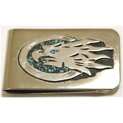 Navajo Turquoise Sterling Silver Eagle Head Money Clip - Richard Singer