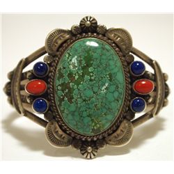 Old Pawn Navajo Multi-Stone Sterling Silver Cuff Bracelet - Darrell Cadman