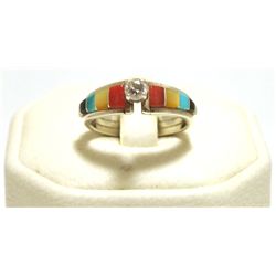 Zuni Cubic Zirconia & Multi-Stone Inlay Sterling Silver Women's Ring - Marlene Shekya