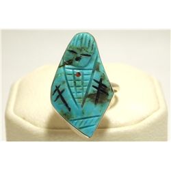 Zuni Turquoise Maiden Sterling Silver Women's Ring - Chad Quandelacy & Valerie Comosona