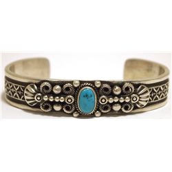 Old Pawn Navajo Sleeping Beauty Turquoise Sterling Silver Cuff Bracelet - Darrell Cadman