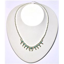 Navajo Turquoise Sterling Silver Mini Squash Blossom Necklace - Larry Curley