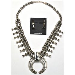 Navajo White Buffalo Squash Blossom Necklace & Earrings Set