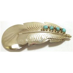 Navajo Turquoise Sterling Silver Feather Hair Barrette - Tim Yazzie