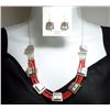 Image 1 : Zuni Coral Bead Multi-Stone Sun Face Sterling Silver Necklace & Earrings Set - Raylan & Patty Edaaki