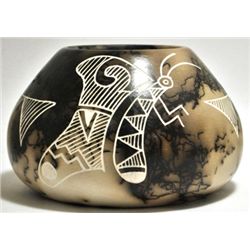 Acoma Pueblo Butterfly Etched Horsehair Pottery - Gary Yellow Corn Louis