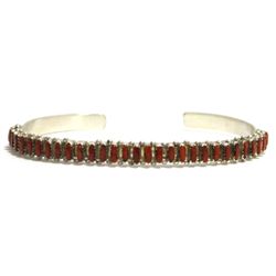 Zuni Coral Petit Point Sterling Silver Cuff Bracelet - Alvin Hughte