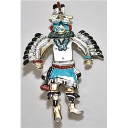 Zuni Multi-Stone Eagle Dancer Sterling Silver Pendant & Pin - Andrea Shirley
