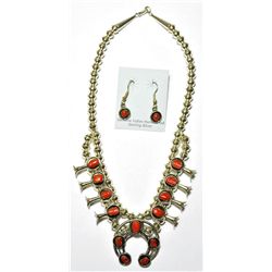 Navajo Coral Small Necklace & Earrings Set - Phil & Lenore Garcia