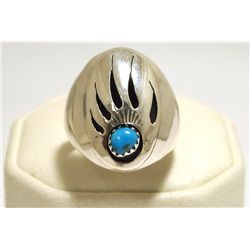 Navajo Turquoise Sterling Silver Bear Paw Men's Ring - Rose Ann Silago