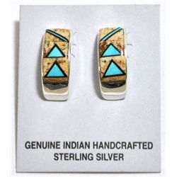 Navajo Turquoise & Jasper Curved Sterling Silver Post Earrings - Calvin Begay