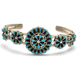 Zuni Turquoise Flower Cluster Sterling Silver Bracelet