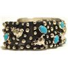 Image 2 : Navajo Turquoise Sterling Silver Cow Skulls Cuff Bracelet - Emer Thompson