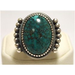 Old Pawn Navajo Spider Web Kingman Turquoise Sterling Silver Men's Ring - Kirk Smith