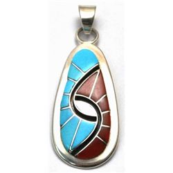 Zuni Coral & Turquoise Pendant - Amy Quandelacy