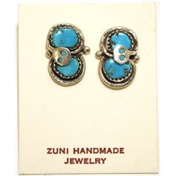 Zuni Turquoise Sterling Silver Snake Post Earrings - Effie Calavaza