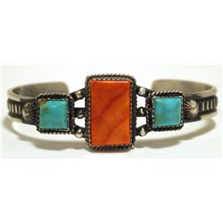 Navajo Spiny Oyster & Turquoise Sterling Silver Cuff Bracelet - Lindberg & Eva Billa