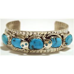 Zuni Turquoise Sterling Silver Snake Cuff Bracelet - Effie Calavaza