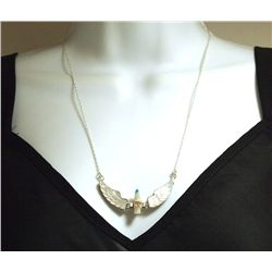 Navajo Mother of Pearl & Turquoise Sterling Silver Eagle Necklace - Ben Livingston