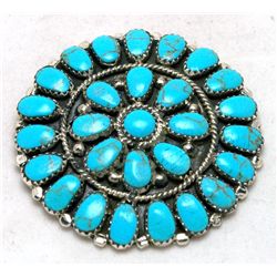 Navajo Turquoise Medium Circle Large Stone Pendant & Pin - Juliana Williams
