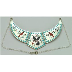 Zuni Multi-Stone Inlay Hummingbird & Cardinal Sterling Silver Necklace - Dennis & Nancy Edaakie
