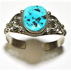 Navajo Sleeping Beauty Turquoise Sterling Silver Cuff Bracelet - Mary Ann Spencer