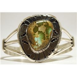 Navajo Royston Turquoise Sterling Silver Cuff Bracelet - Eugene Belone