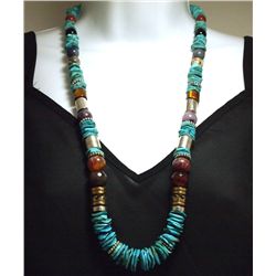 Navajo Turquoise & Multi-Stone Sterling Silver Necklace - Tommy Singer