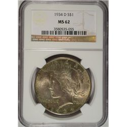 1934 D PEACE DOLLAR NGC MS62