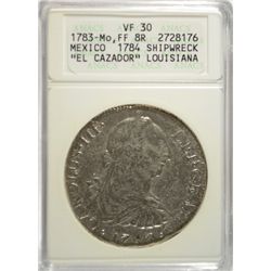 1783-Mo, FF 8R EL CAZADOR SHIPWRECK MEXICAN 8 REALES ANACS VF-30