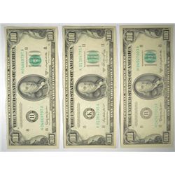 3 - 1950 $100 NOTES ALL NICE. TWO HAVE SERIAL NUMBERS ONLY 1 NUMBER APART