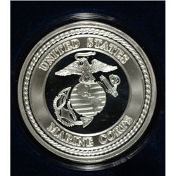 UNITED STATES MARINE CORPS ONE OUNCE .999 SILVER ART ROUND, WITH CAPSULE AND GIFT BOX