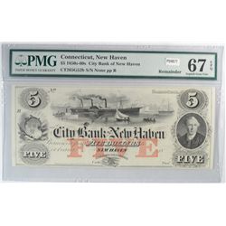 Remainder note $5  1850's-60's City Bank New Haven