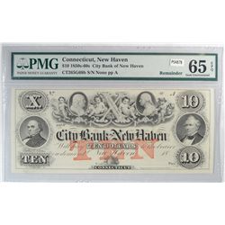 Remainder note $10 1850's-60's City Bank New Haven