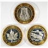Image 1 : THREE COLLECTABLE SILVER CASINO TOKENS, EACH CONTAIN .6 OUNCE OF .999 SILVER, BUFFALO BILL'S JEAN NE