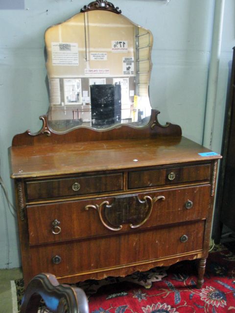 Antique Walnut 4 Drawer Dresser With Mirror
