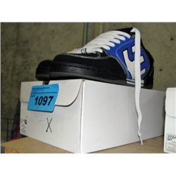 One pair of new size 9 black blue and white shoes