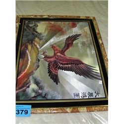 Framed oriental silk print